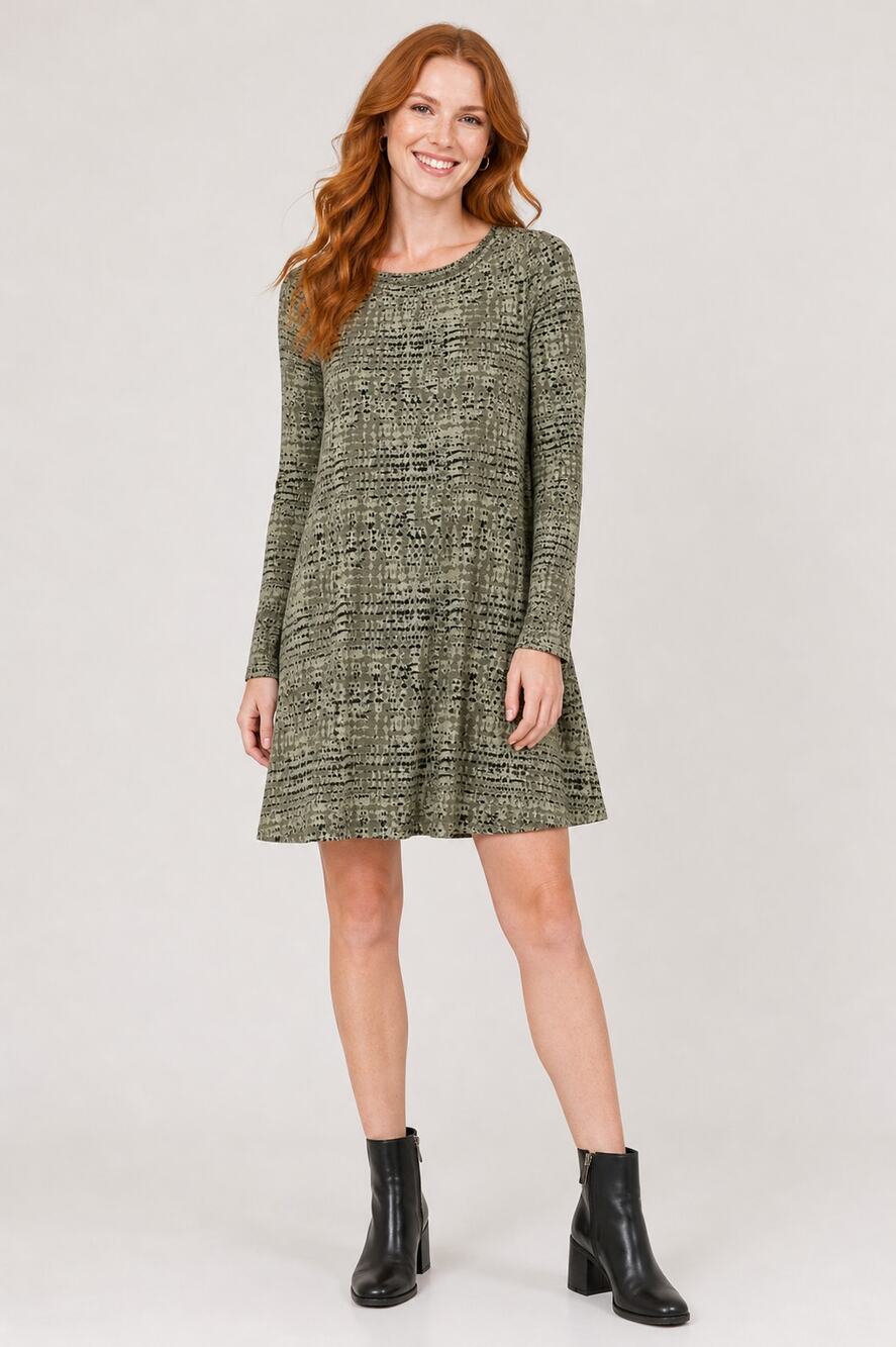 Pact Revive Organic Cotton Swing Dress Womens Size Small Olive Green Cedar New